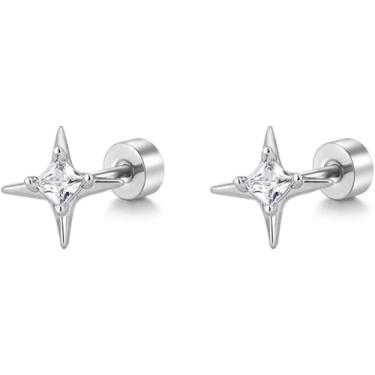 Imagem de Brincos pequenos com estrela de zircônia cúbica de 20 g para mulheres e homens, cartilagem de cristal delicada, de aço inoxidável, minúsculo, piercing de tragus, joia hipoalergênica para sobrinha e