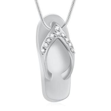 Imagem de mingkejw Sandália de praia flip-flop, colar de urna para cinzas, joias de cremação para mulheres e homens, colares de memorial de aço inoxidável, suporte de cinzas para animais de estimação humanos