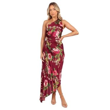 Imagem de Petal & Pup Vestido maxi feminino Kleo de um ombro só-Borgonha Floral, Borgonha, P