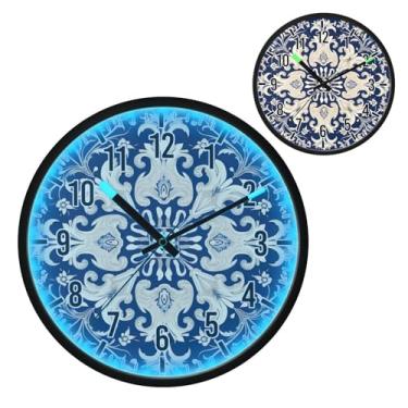 Imagem de Relógio de parede LED que brilha no escuro e ativado por voz, silencioso, padrão azul branco de 30,5 cm, funciona a bateria para decoração de quarto e sala de estar (222)