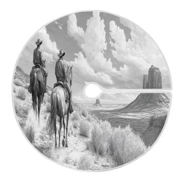 Imagem de Blueangle Saia de árvore de Natal de caubói do oeste americano de 90 cm - poliéster macio e resistente a rugas, decoração de férias para festas de Natal, árvore festiva e decoração de casa (192)