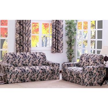 Imagem de Capa Protetora de Sofá Tamanho Padrão 2 e 3 Lugares Estampado Face Única Malha Gel Floral 2 Peças Preto