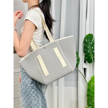 Imagem de Bolsa de mão feminina bolsa de ombro de malha para viagens casuais de trabalho, Bege preto, Casual