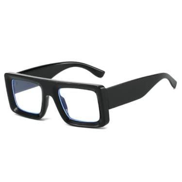 Imagem de HCHES Óculos de sol grandes com armação plana e bloqueio de luz azul (preto)
