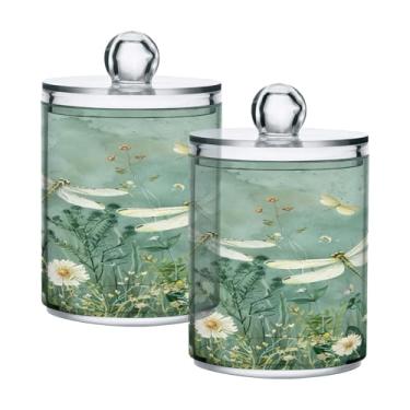 Imagem de ATTX Dispensador de suporte Qtip Green Dragonfly para bola de algodão, cotonete, frasco de boticário transparente, decoração de casa, pote de armazenamento de cozinha, pacote com 2 (275)