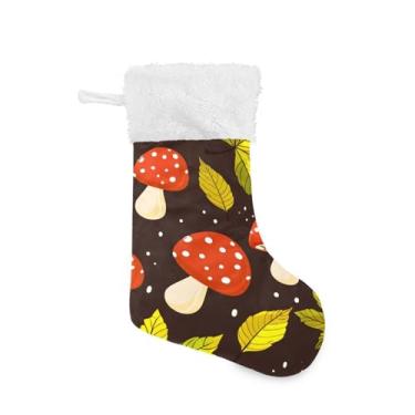 Imagem de GakkiGii Pacote com 2 meias de Natal de cogumelos e folhas de bordo, decoração grande para pendurar na parede da árvore da lareira, 45 x 31 cm