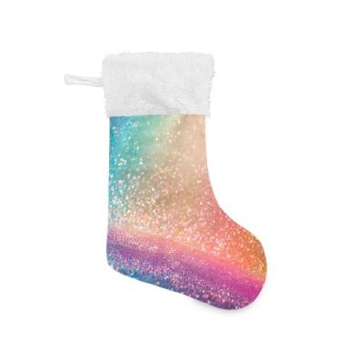 Imagem de GakkiGii Meia de Natal grande com lantejoulas, decoração de Natal para parede de lareira de árvore, 45 x 31 cm