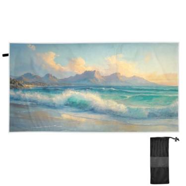Imagem de Blueangle Toalha de praia com pintura a óleo do oceano tropical - Toalhas de viagem leves e compactas de grandes dimensões - Toalha super absorvente de secagem rápida para natação, acampamento e