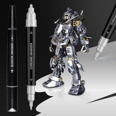 Imagem de Caneta marcador cromado para qualquer superfície | Caneta de tinta cromada para reparo, retoque, líquido refletor permanente, pintura de modelo, marcação ou projetos de arte DIY (2 unidades de ponta
