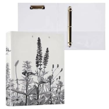 Imagem de ATTX Fichário com 3 anéis de flores pretas e brancas, 3 cm para papel tamanho carta, 21,6 cm x 28 cm, fichários com três argolas com prancheta para material de escritório #573