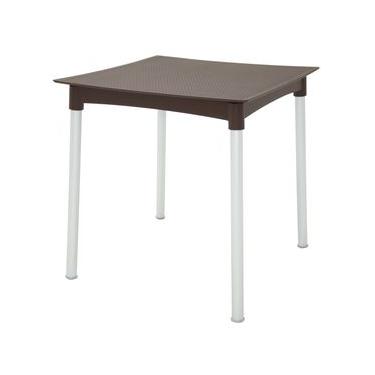 Imagem de Mesa Tramontina Laura Rattan 70 cm em Polipropileno Marrom com Pernas de Alumínio Anodi...