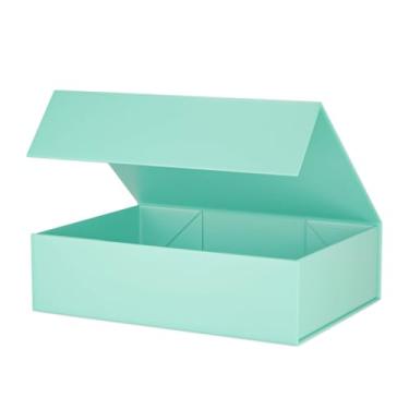 Imagem de 1 Caixa de Presente Grande com Tampa 26×19×8cm, Caixa de Presente Verde para Pedido de Madrinha com Fecho Magnético Caixas de Presente Retangulares Dobráveis para Todas as Ocasiões