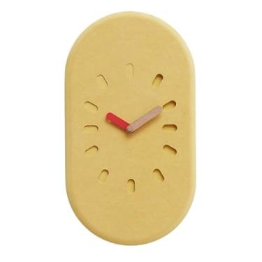 Imagem de Relógio de parede Relógio de parede silencioso com esquema cores simples em vermelho e amarelo. Alimentado por bateria para decoração de casa(Yellow)
