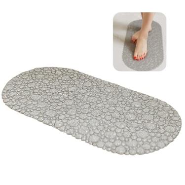 Imagem de Tapete de Banho Oval para Box Antiderrapante Piso Molhado Efeito Bolhas Massagem com Ventosas de Sucção Anti Queda Chuveiro Banheiro Base Pvc Alta Aderência Banheira Lavável (Cinza Claro)