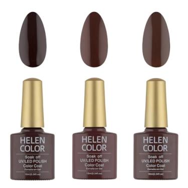Imagem de HELEN COLOR Kit 3 Esmaltes em Gel UV/LED 10ml Cada Frasco Secagem Rápida Alta Durabilidade Acabamento Brilhante (Marrom Escuro)