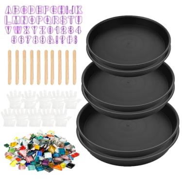 Imagem de O kit de pedra inclui 3 tamanhos de moldes de cimento, azulejos de mosaico e ferramentas de esculpir, kit de pedra de degrau feito à mão para crianças, família, decoração de jardim ao ar livre (Mix)