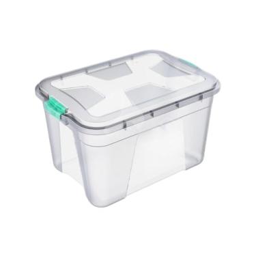 Imagem de Caixa Organizadora Container Transparente 56 Litros - Com Tampa e Travas, Empilhável, Multiuso para Guardar Roupas, Brinquedos, Arquivos e Organização Geral(Caixa de 50 Litros c/Travas)
