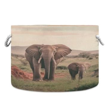 Imagem de WELLDAY Cesta de corda de algodão Elefantes Cesta de lavanderia de bebê para sala de estar, lavanderia, berçário, travesseiros, decoração de casa
