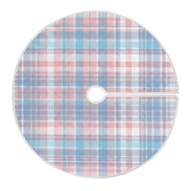 Imagem de Wassud Saia para árvore de Natal com laços seguros, tapete de árvore de Natal festivo xadrez azul claro para festas de ano novo, decoração de casa