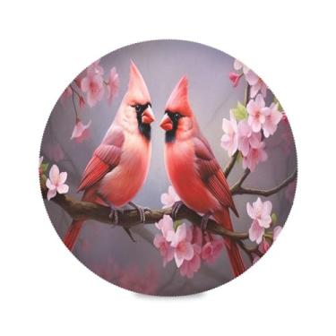 Imagem de Wassud Jogo americano pássaros vermelhos tapetes de mesa redondos para cozinha e jantar tapetes laváveis resistentes ao calor decoração de mesa 39 cm