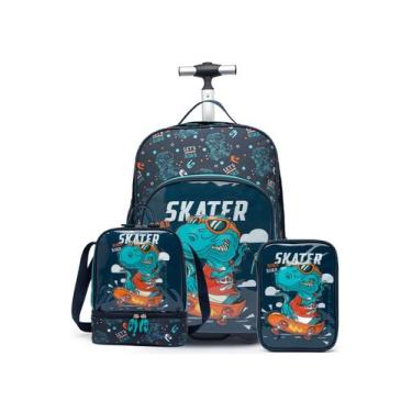 Imagem de Kit Mochila De Rodinha Infantil Dinossauro Estojo Lancheira Menino - Y