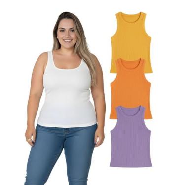 Imagem de Kit Com 3 Regatas Ribana Feminina Cores Sortidas Plus Size Cor:Colorid
