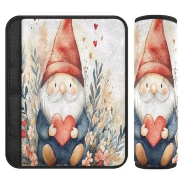 Imagem de Burbuja Capa para cinto de segurança de carro Valentine Gnome Flower Almofadas macias confortáveis para cinto de segurança de carro para alça de ombro de assento de carro, 1 par médio