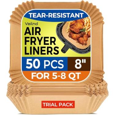 Imagem de Forros de papel Air Fryer, 50 peças de forros de fritadeira a ar descartáveis, forro quadrado de 20 cm para cesta de airfryer de 5 a 8 qt, papel pergaminho antiaderente e à prova de óleo para forno