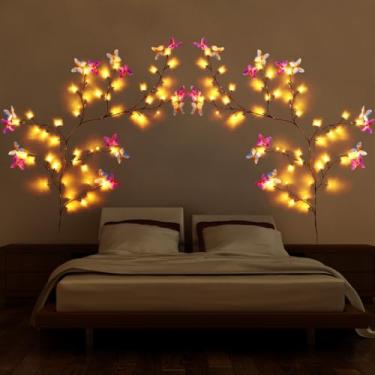 Imagem de Glooglitter 2 conjuntos de luzes LED de borboleta para ramo de árvore para parede 10 m 48 LED borboleta salgueiro videira galho flor cordão de luzes decoração de Natal interior para parede quarto casa
