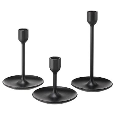 Imagem de IKEA FULLTALIG Castiçal, conjunto de 3 castiçais de alumínio preto com revestimento em pó para velas cônicas, mesa romântica para casamento, aniversário, jantar em casa e bar decorativo (não inclui