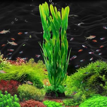 Imagem de Vários estilos de plantas aquáticas artificiais realistas verde planta falsa grama aquário paisagismo aquário visualização decoração (estilo 3,37 * 9 * 4 cm)