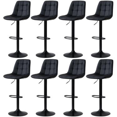 Imagem de Kit 8 Banqueta Alta Elegance  Com Base Giratória E  - Preto