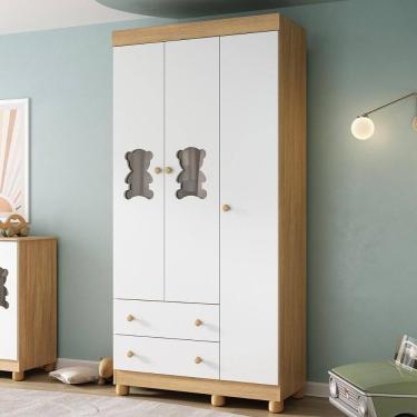 Imagem de Guarda-roupa Infantil 92cm com Vidro 3 Portas e 2 Gavetas Fofura Multimóveis MP4482