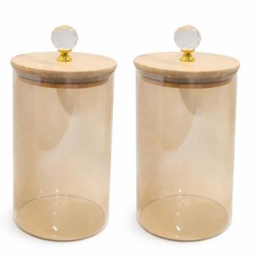 Imagem de Conjunto de 2 Potes de Vidro ambar liso cristal com Tampa de Bambu 950 ml porta alimentos