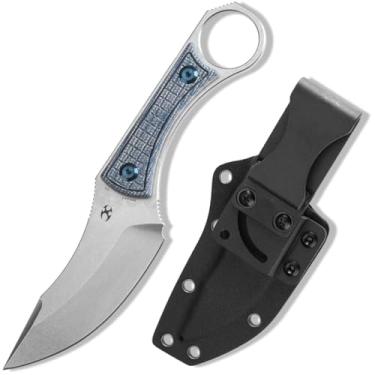 Imagem de KANSEPT Facas Niko Faca De Lâmina Fixa Com Lâmina D2 Stonewashed De 3,54'' E Cabo De Micarta Azul Com Padrão De Fragmentos Faca Fixa Para Camping, Caminhadas, Pesca, Bainha De Kydex Para Transporte