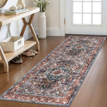 Imagem de KOZYFLY Corredores para corredores de 6 x 1,5 m lavável tapete de corredor de cozinha boho para entrada interior impresso oriental lã sintética tapete corredor para quarto cozinha hall, tijolo