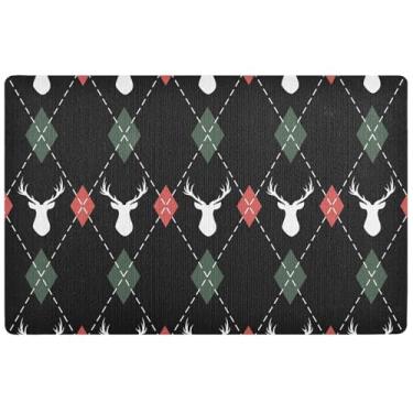 Imagem de TSENQUE Capacho personalizado verde xadrez alce Halloween lindo tapete de porta de outono tapete de boas-vindas ao ar livre tapete de porta frontal absorvente entrada externa 81 cm x 50 cm