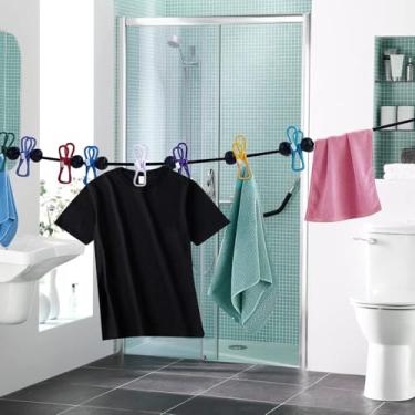 Imagem de Varal retrátil portátil com 12 prendedores de roupa, elástico ajustável para acampamento/viagem