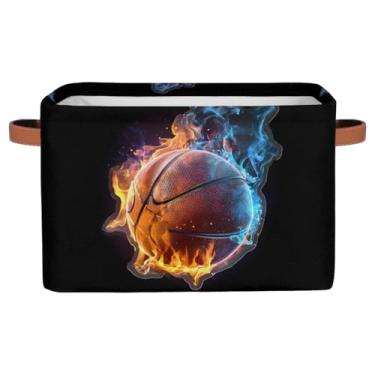 Imagem de Cesta de armazenamento pequena com alças de brinquedo infantil, basquete, fogo, água, cesto organizador de armazenamento dobrável para berçário, sala de estar, quarto, prateleiras, roupas, caixa de