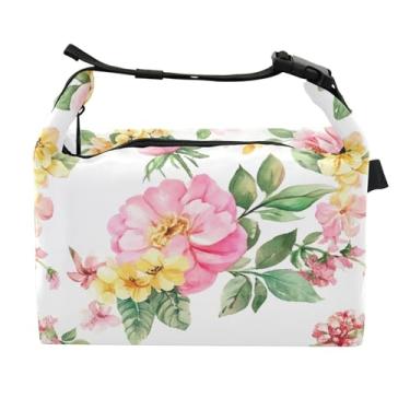 Imagem de TSENQUE Lancheira floral em aquarela para mulheres, lancheira reutilizável, lancheira para trabalho, linda bolsa térmica rosa para adultos