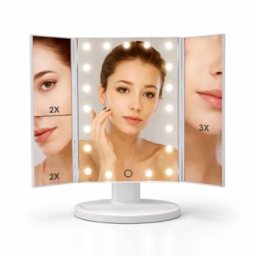 Imagem de Espelho Camarim LED Dobrável Triplo Mesa USB Zoom Portátil