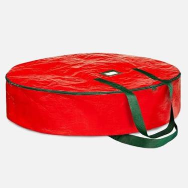 Imagem de CYTJHMD Bolsa de armazenamento de guirlanda de Natal, recipiente de guirlanda de Natal, caixa de armazenamento de guirlanda festiva de Natal com zíper duplo e alça para Natal, vermelho, 60 x 20 cm
