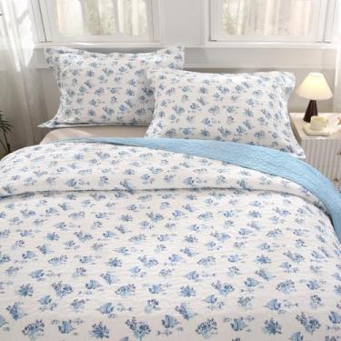 Imagem de SUCSES Conjunto de cama king size com colcha náutica de algodão, coral costeiro, grande, durável, conjunto de edredom para crianças e adultos