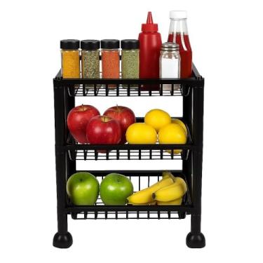 Imagem de ORGANIZADOR ESTANTE 3 PRATELEIRAS CESTO FRUTEIRA TRIPLA MULTIUSO MESA BANCADA FRUTA COSMETICOS BRINQUEDOS BANHEIRO COZINHA