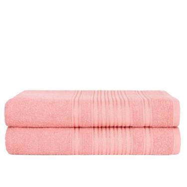 Imagem de Kit 2 Toalhas de Banho Luxo 100% Algodão 450g/m² Alta Absorção Macias 74x150cm(2 ROSA)