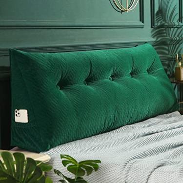 Imagem de Almofada triangular para cabeceira com capa removível, almofada de leitura triangular, almofada de cabeceira de cunha de cor sólida para cama, sofá, quarto, verde escuro, 200 x 50 x 20 cm