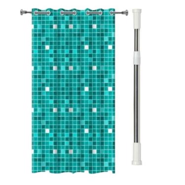 Imagem de Kit Cortina de Box para Banheiro com Ilhós e Varão Extensível Antimofo 1,38 x 1,98 Ideal para Box Banheiro Instalação Sem Furo(VERDE + VARÃO,1,10m a 2,00m)