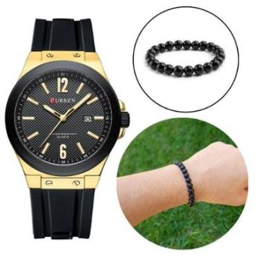 Imagem de Combo Relógio Masculino Curren Casual Dourado + Pulseira-Masculino