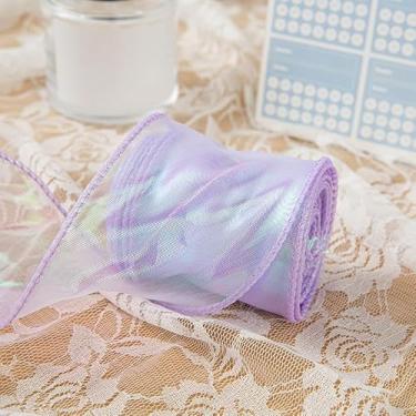 Imagem de Fita de organza com cauda de peixe iridescente de 6 cm de largura para embrulho de presente de casamento, buquê floral, faça você mesmo, laços de cabelo decorativos