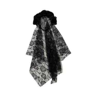 Imagem de Tiara De Flor Rosa Com Véu Preto Para Halloween, Fantasia, Cosplay, Ca